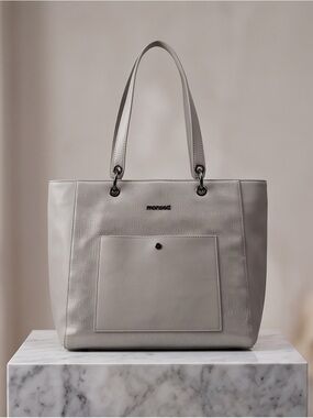 MONSE Light Gray Leather Tote with Front Pocket